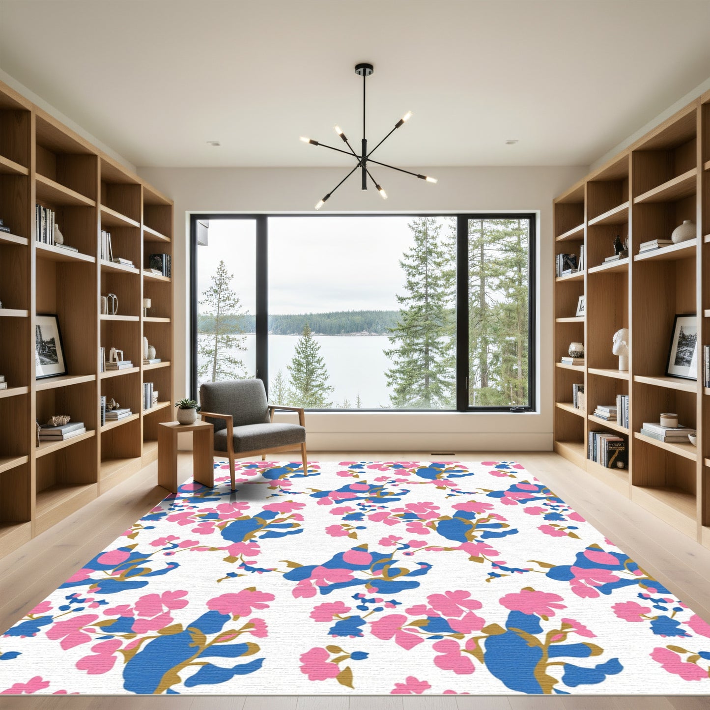 Pink Blue Abstract Floral Branches Rug