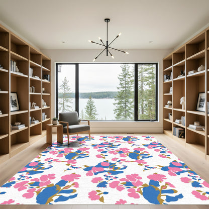 Pink Blue Abstract Floral Branches Rug