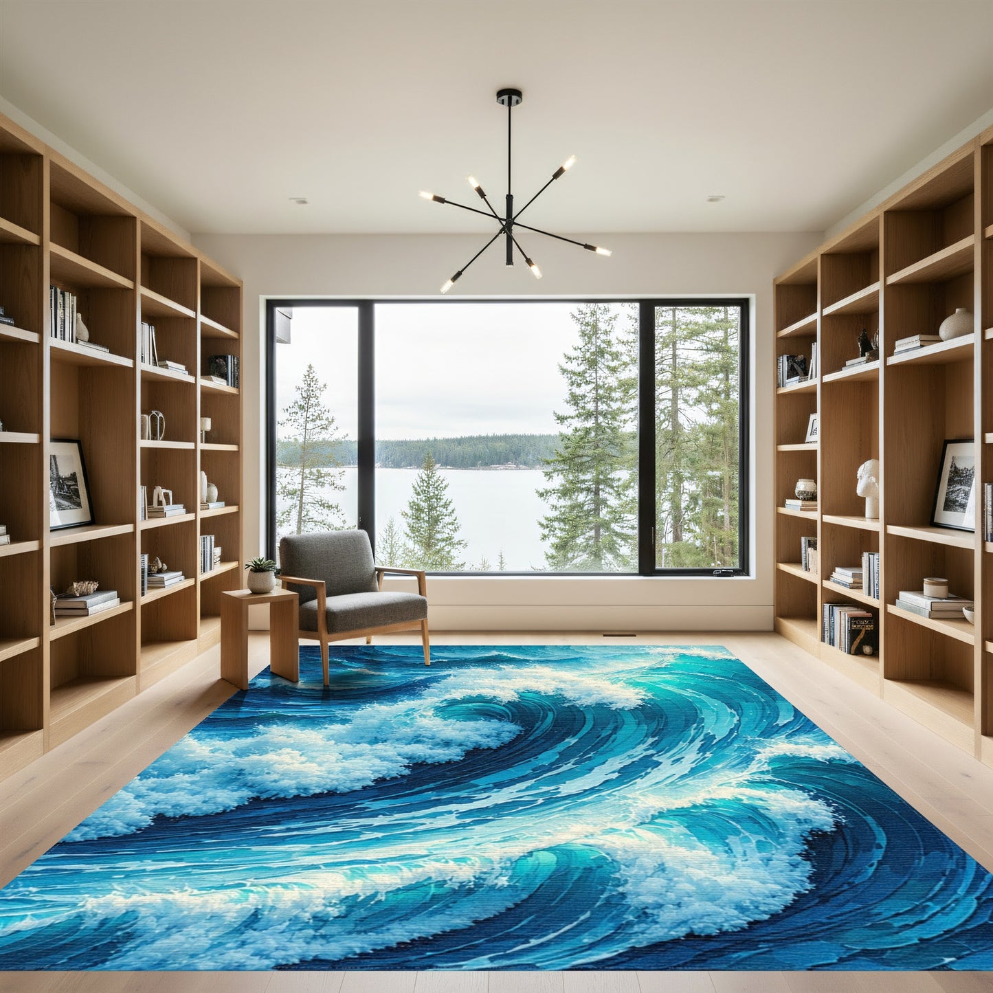 Dynamic Teal Crashing Waves Rug