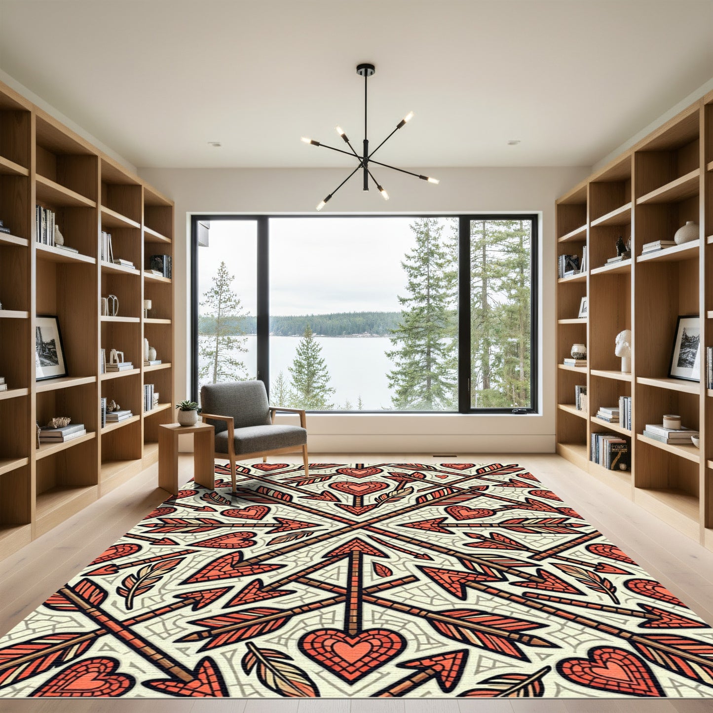 Coral Heart Arrows Feather Lattice Rug