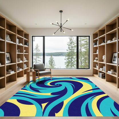 Deep Blue Turquoise Swirl Flow Rug