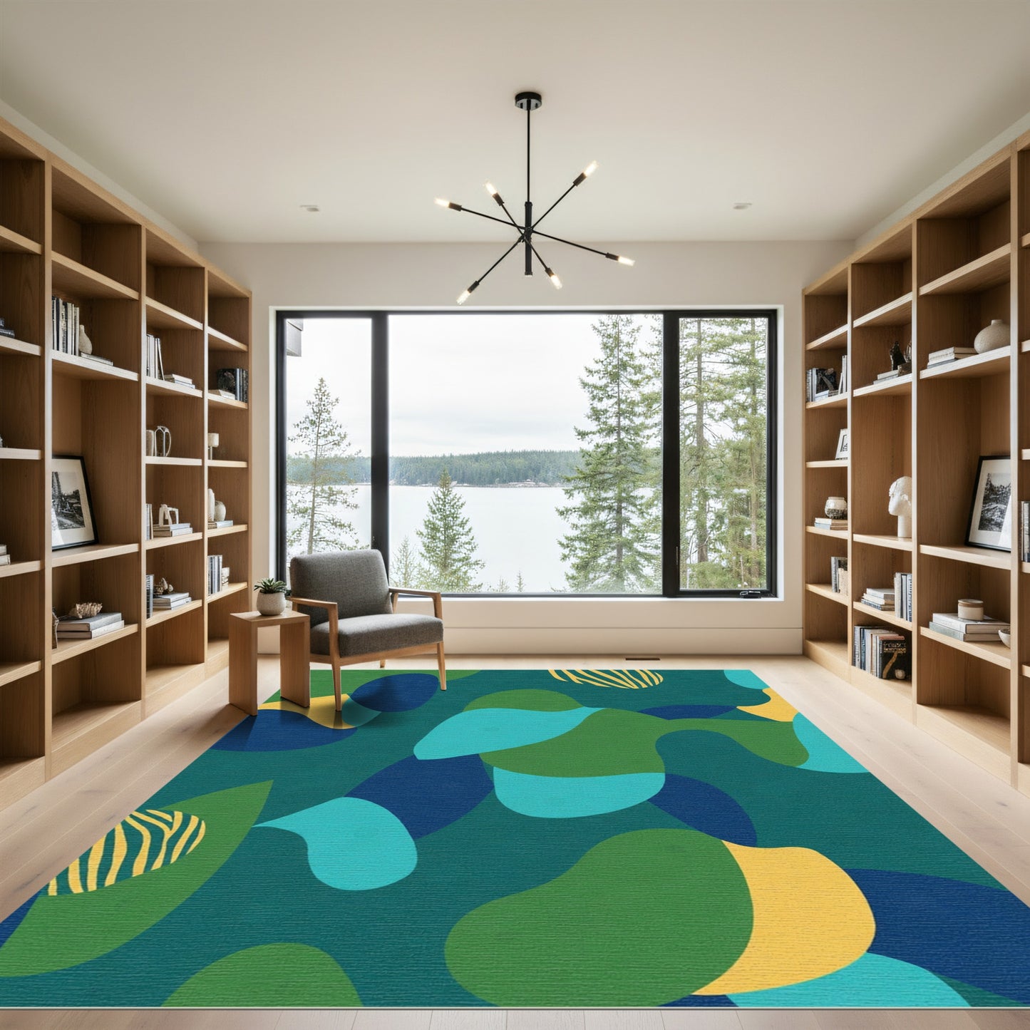 Teal Green Blue Abstract Organic Shapes Rug
