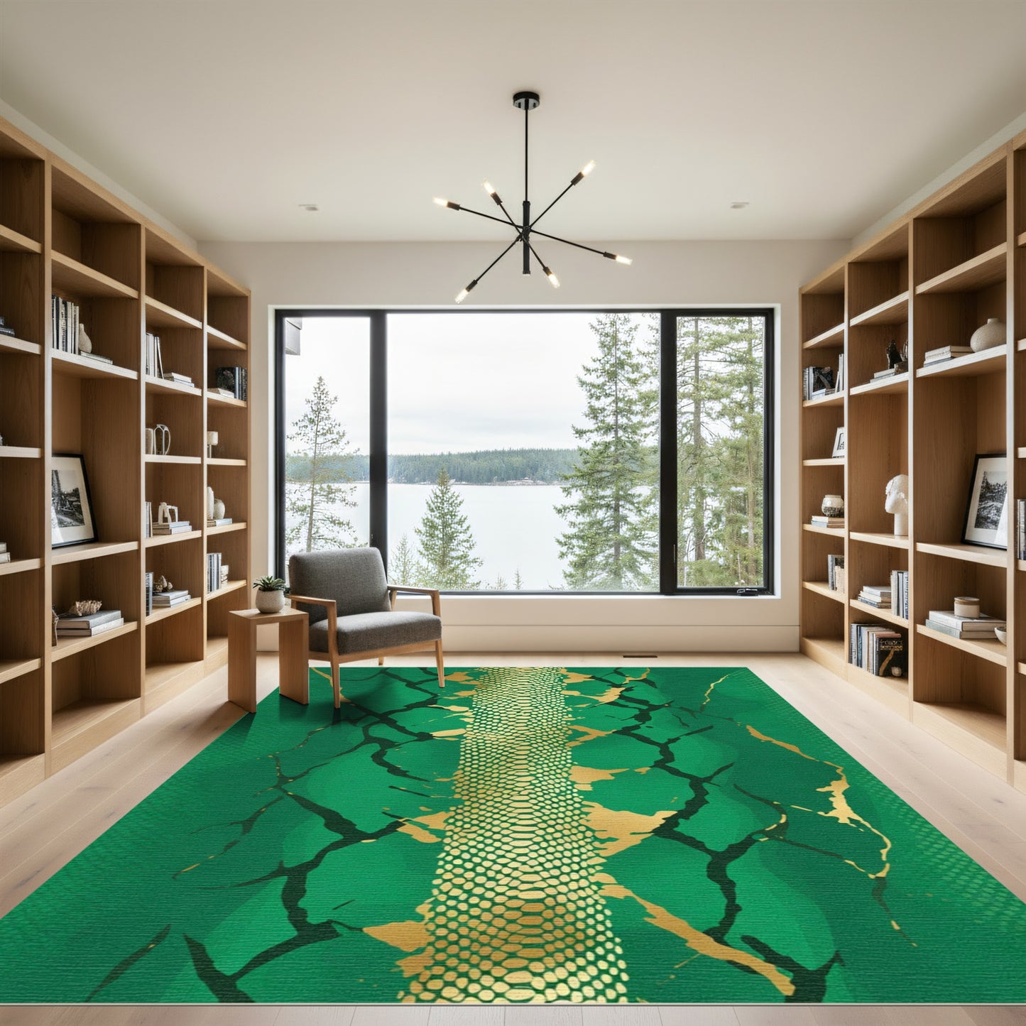 Emerald Green Snake Skin Texture Rug