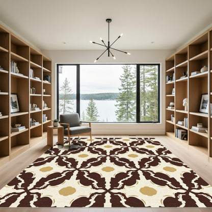 Brown Cream Quatrefoil Floral Accents Rug