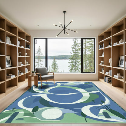Serene Blue Green Abstract Landscape Rug