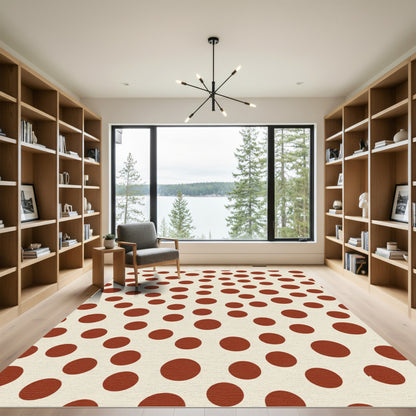 Cream And Red Polka Dots Rug