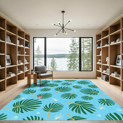 Aqua Green Leaf Blossom Scattered Rug