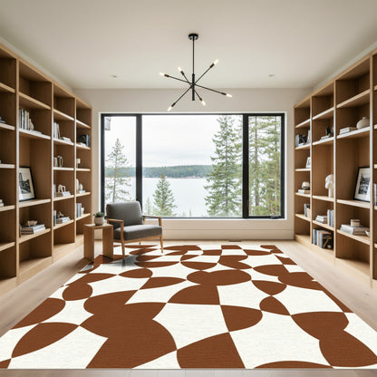 Brown White Abstract Checkered Flow Rug