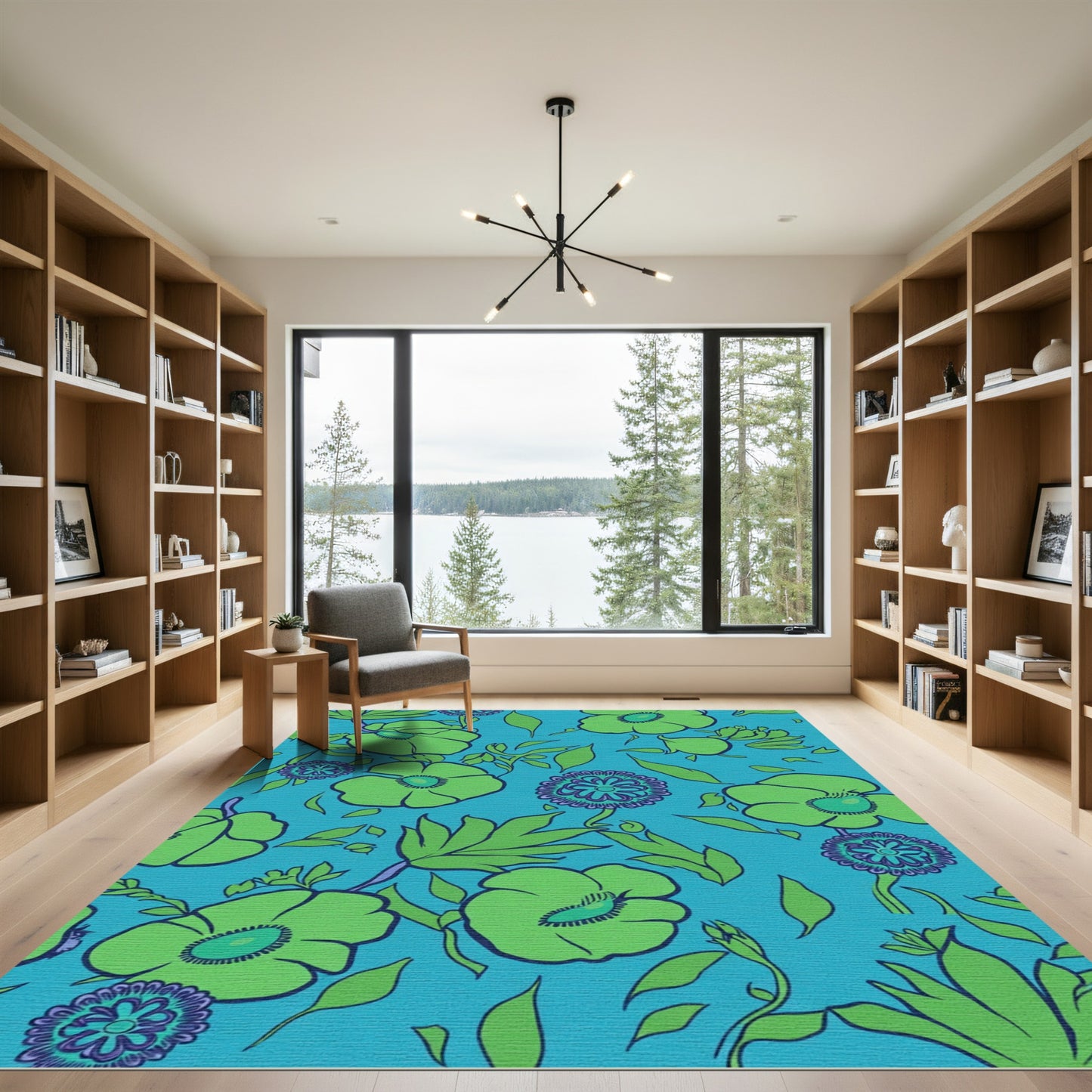 Bright Green Floral Aquatic Bloom Rug
