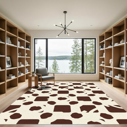 Brown Cream Abstract Blobs Squares Rug