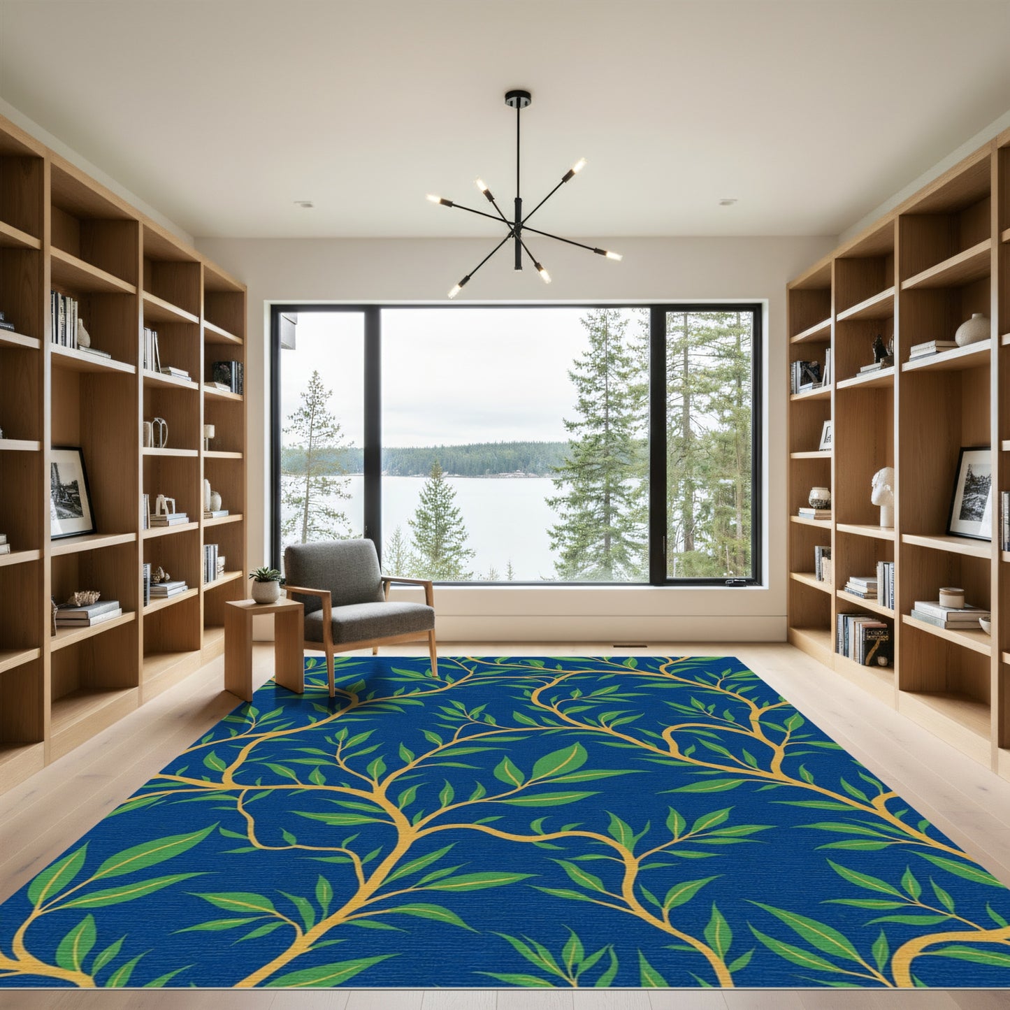 Deep Blue Jade Leaf Vine Rug