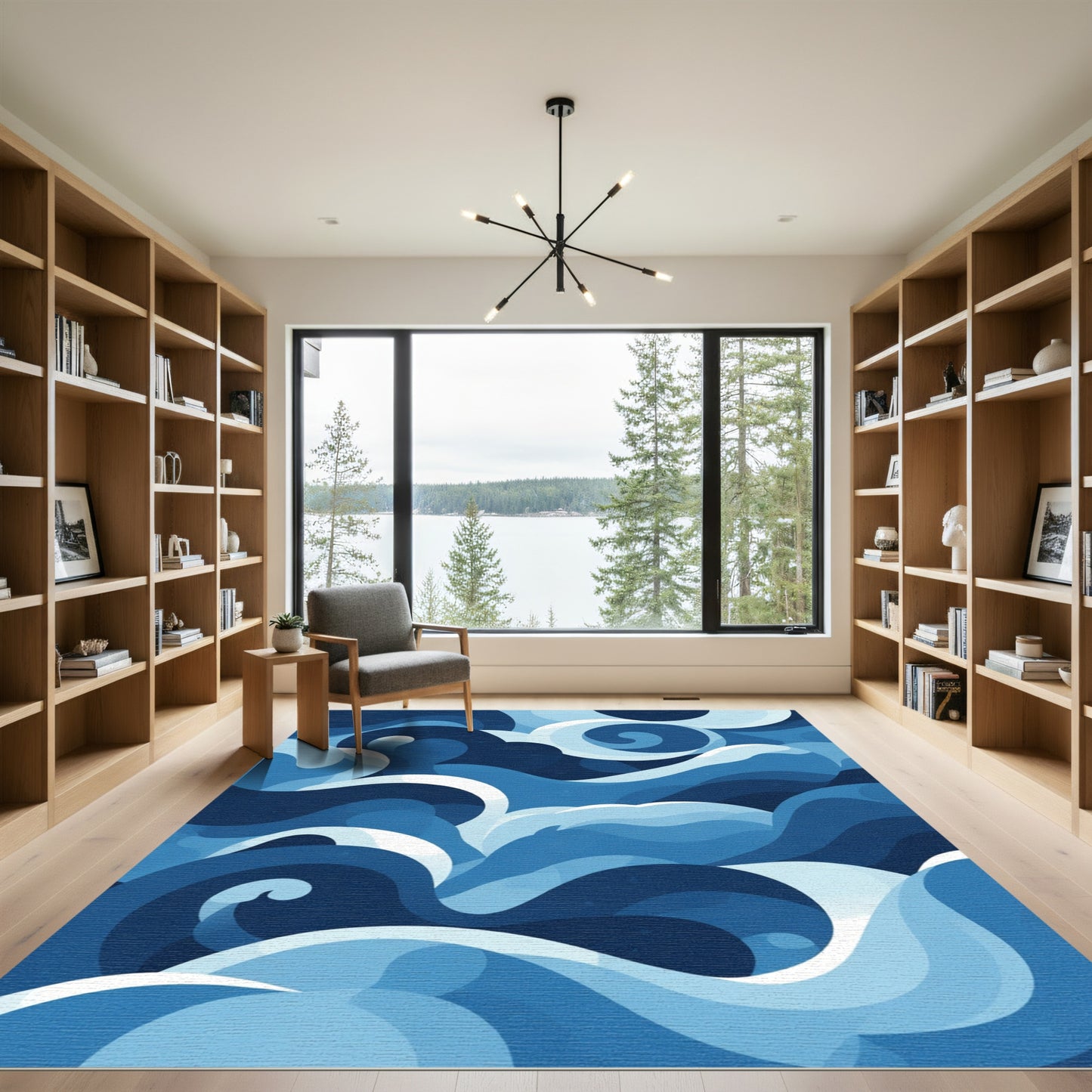 Deep Blue Abstract Swirl Wave Rug