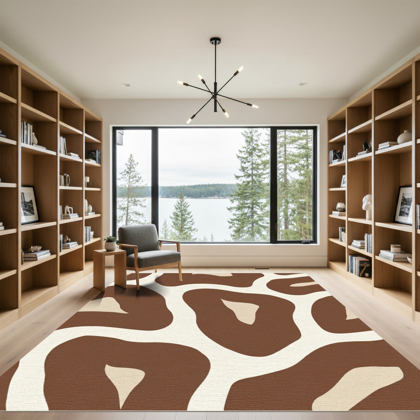 Brown Cream Abstract Animal Print Rug