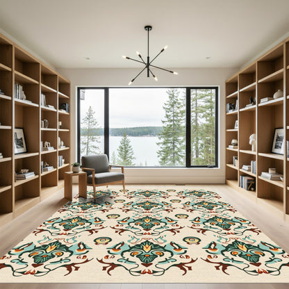 Regal Emerald Teal Crested Floral Rug