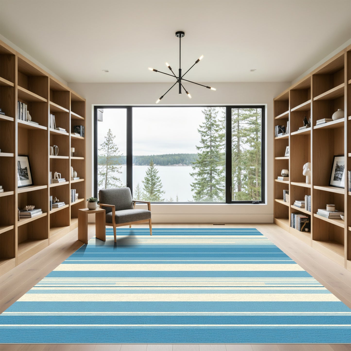 Blue Cream Tonal Striped Rug