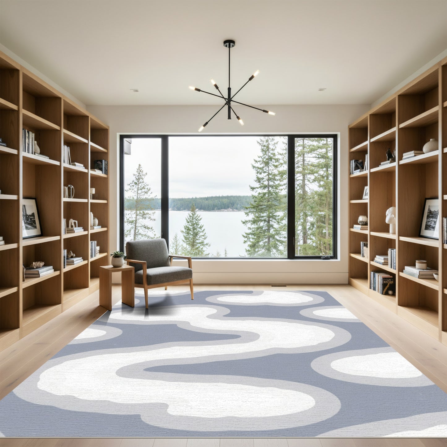 Soft Blue Abstract Cloud Shapes Rug