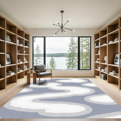 Soft Blue Abstract Cloud Shapes Rug