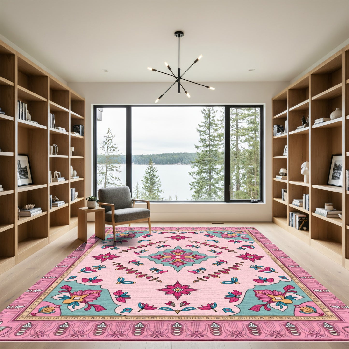 Pink Teal Floral Medallion Rug