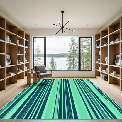 Teal And Mint Vertical Stripe Rug