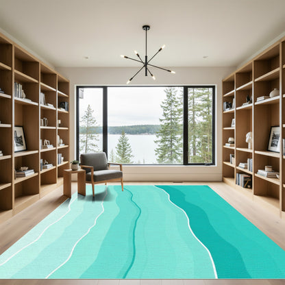 Aqua Gradient Wavy Stripe Area Rug
