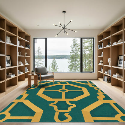 Teal Gold Geometric Octagon Link Rug