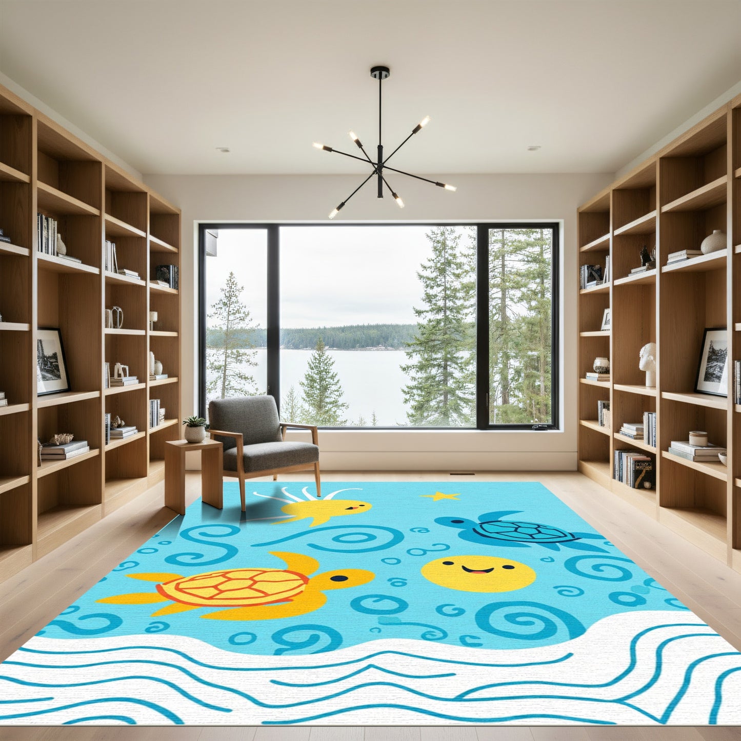 Cute Yellow Blue Sea Life Turtles Rug