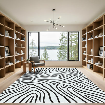Black White Animal Print Waves Rug
