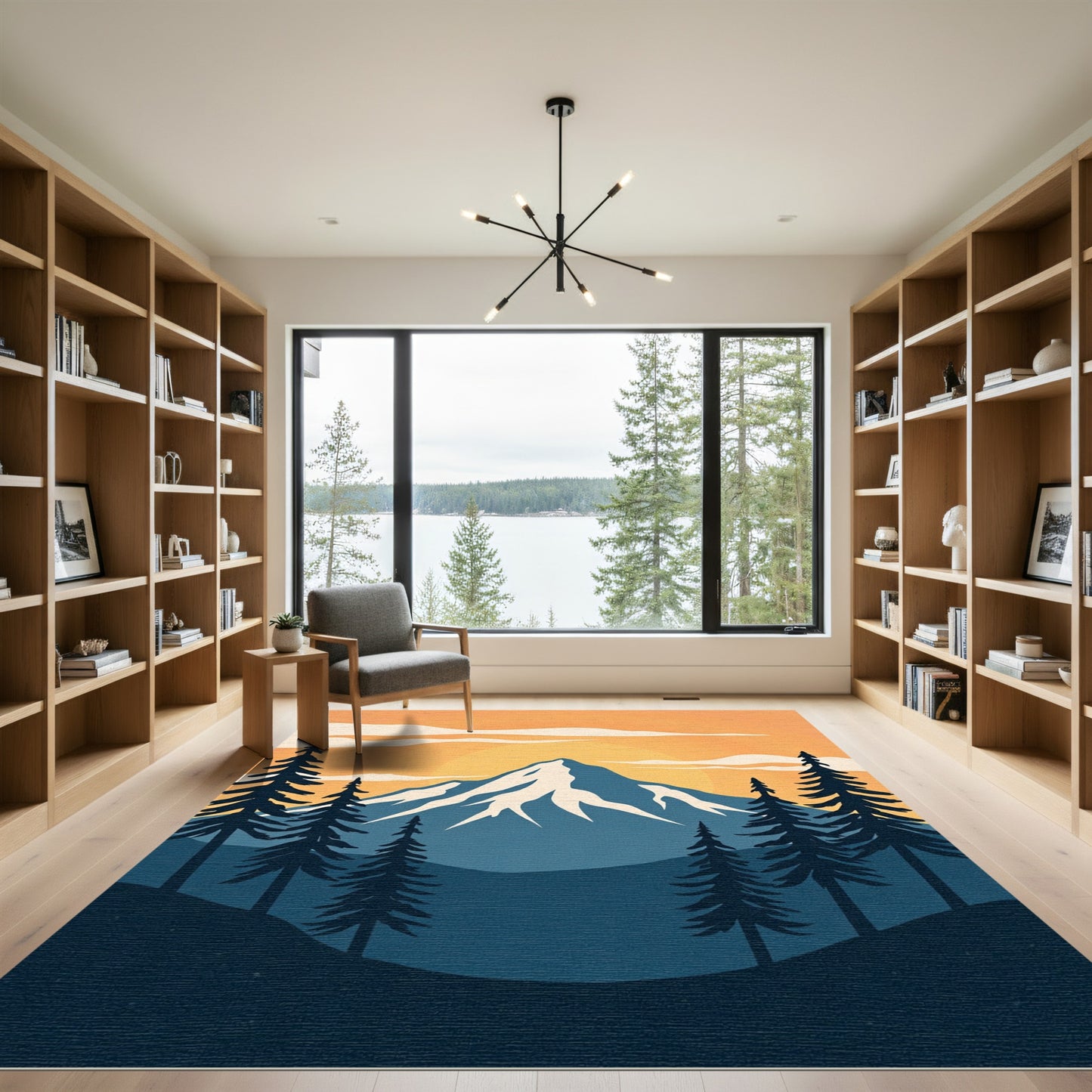 Sunset Mountain Pine Forest Aura Rug
