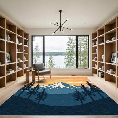 Sunset Mountain Pine Forest Aura Rug