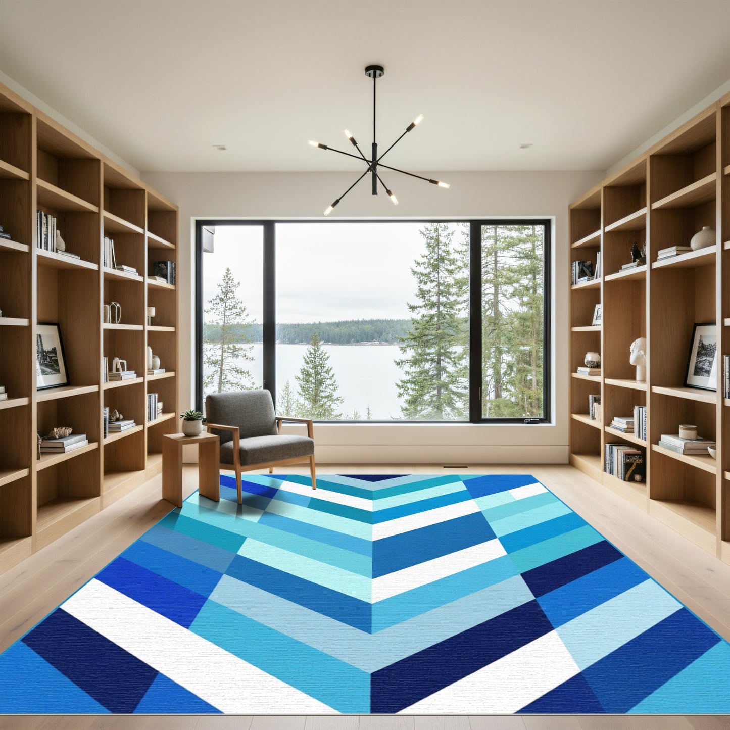 Modern Blue Chevron Abstract Rug