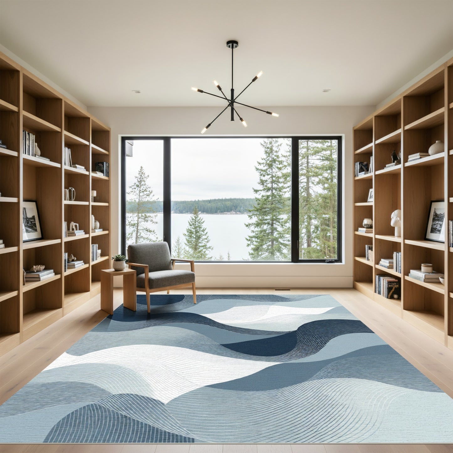 Abstract Navy Blue Gradient Waves Rug