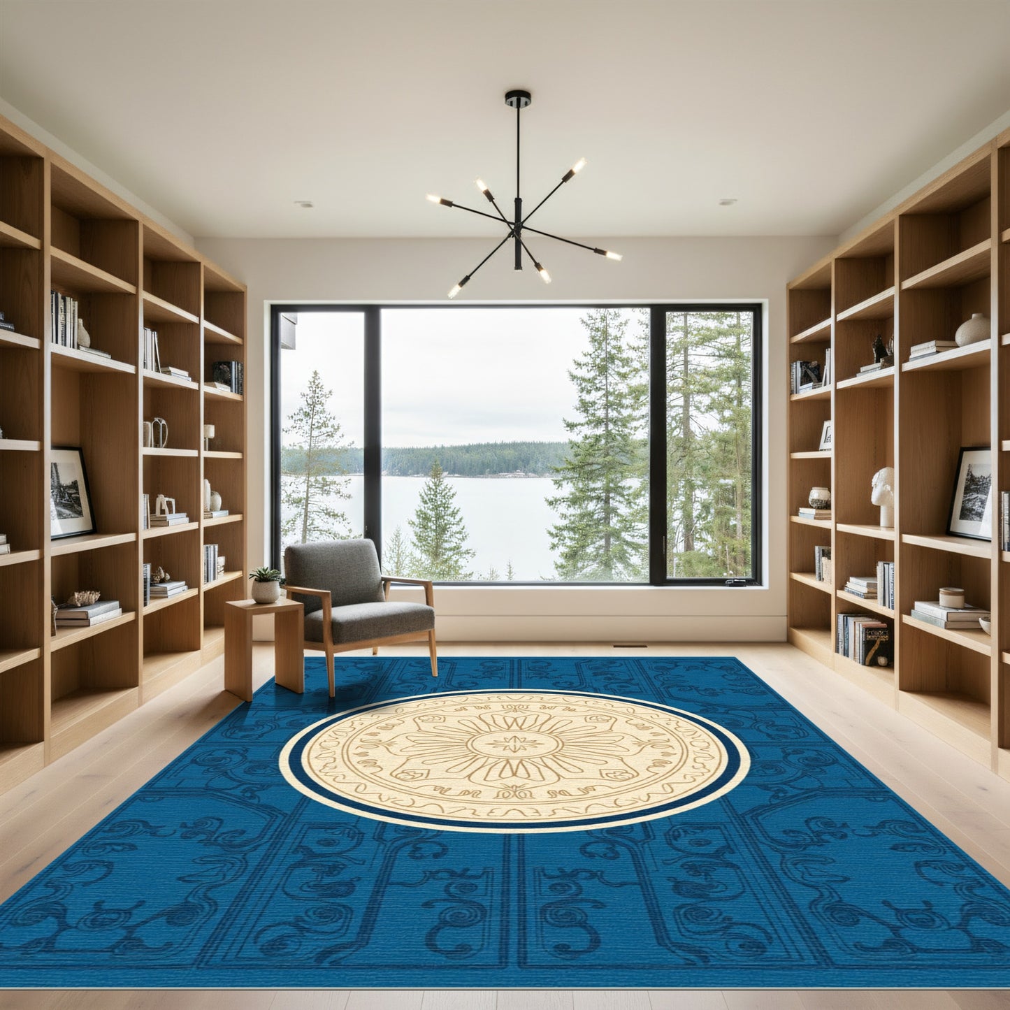 Deep Blue Contemporary Medallion Rug
