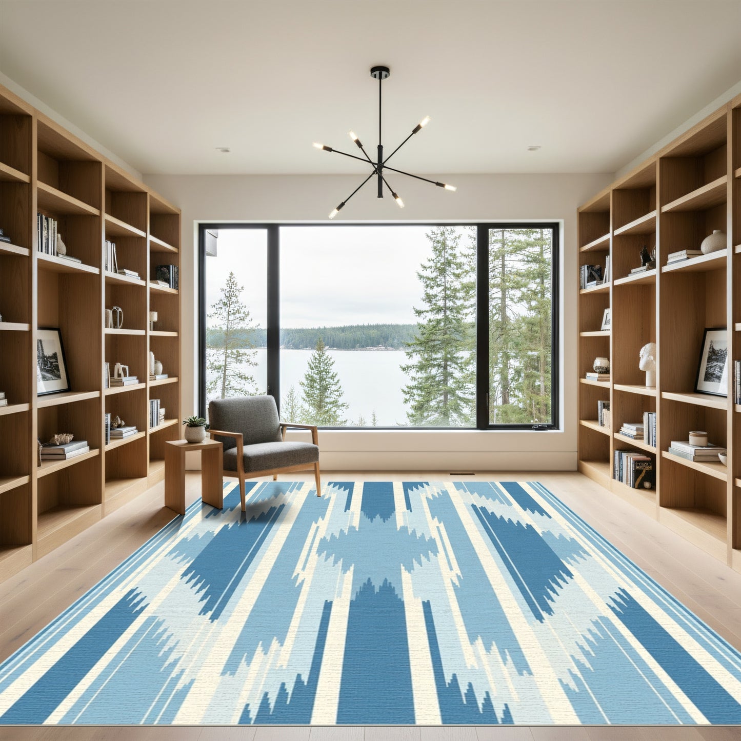 Coastal Blue Striped Diamond Rug