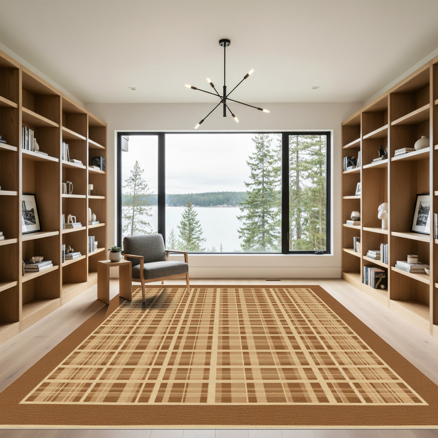 Warm Brown Plaid Window Pane Rug