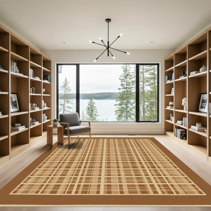 Warm Brown Plaid Window Pane Rug