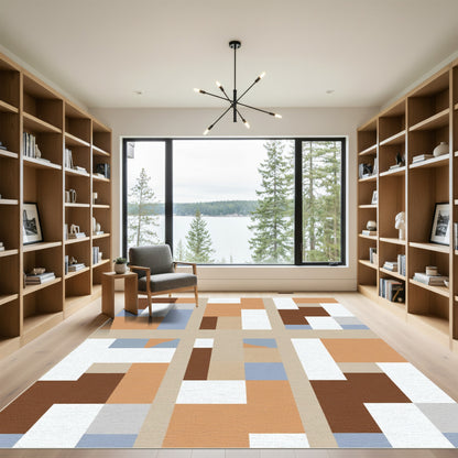 Modern Terracotta Abstract Geometric Blocks Rug