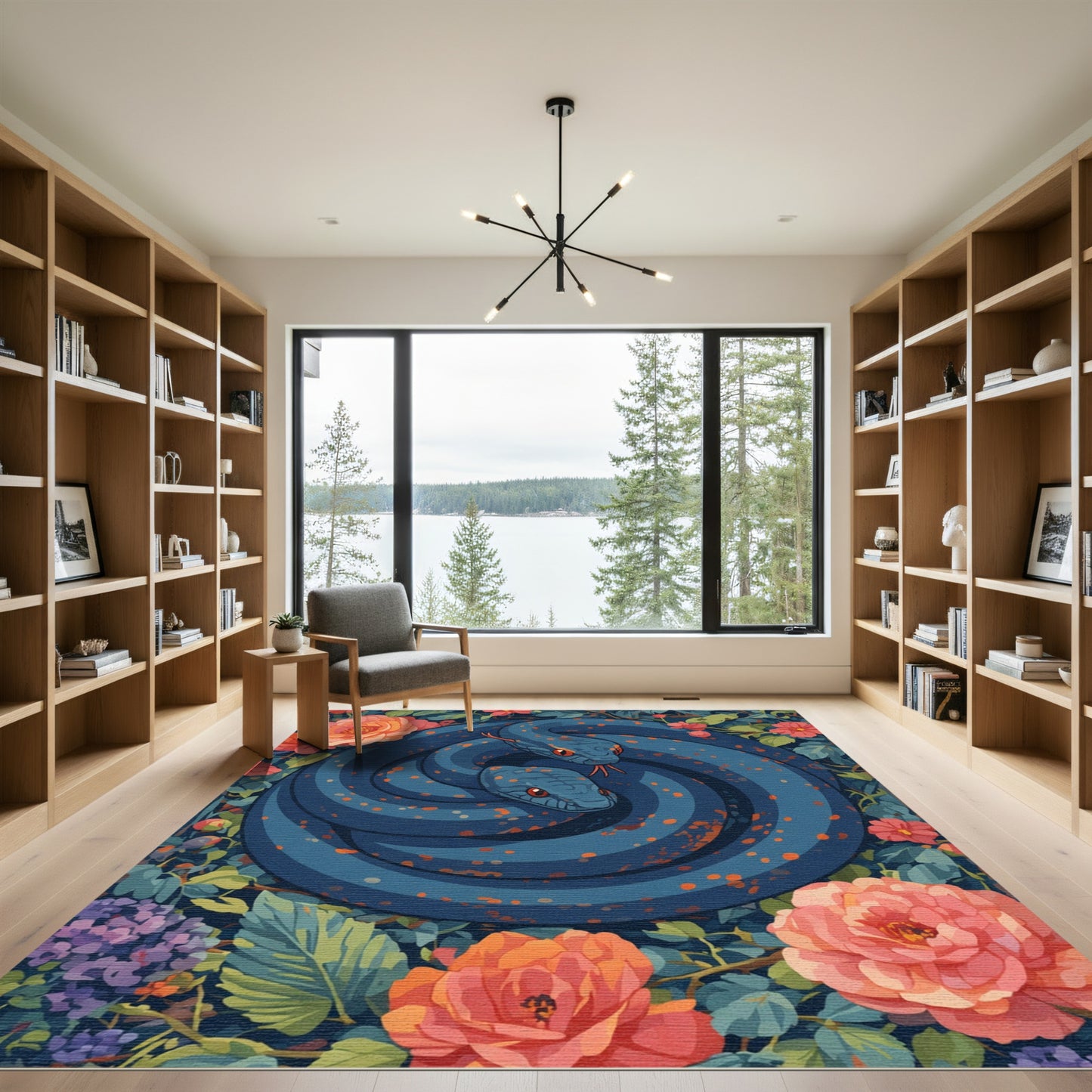 Serpent Floral Garden Blue Rug