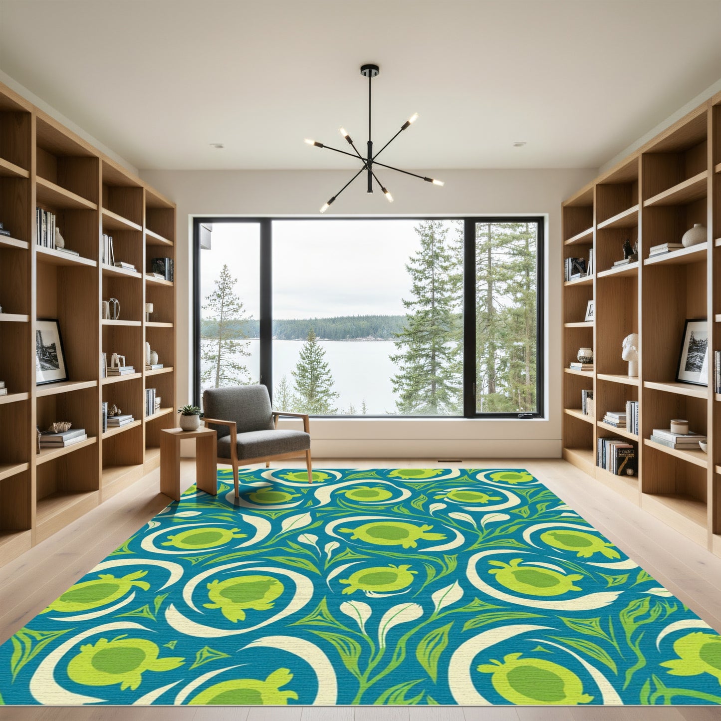 Whimsical Teal Green Turtle Swirl Rug