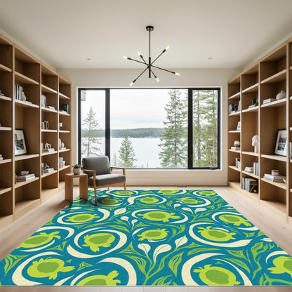 Whimsical Teal Green Turtle Swirl Rug