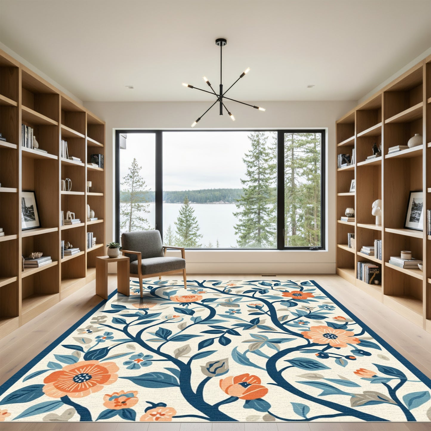 Orange Coral Floral Tree Vine Rug