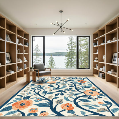 Orange Coral Floral Tree Vine Rug