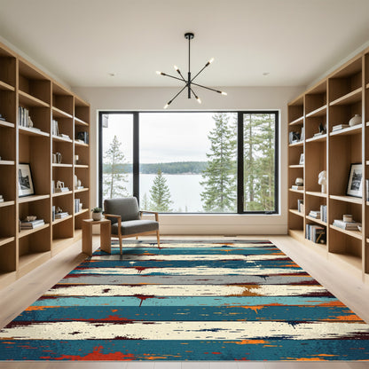 Distressed Wood Grain Splash Accents Rug