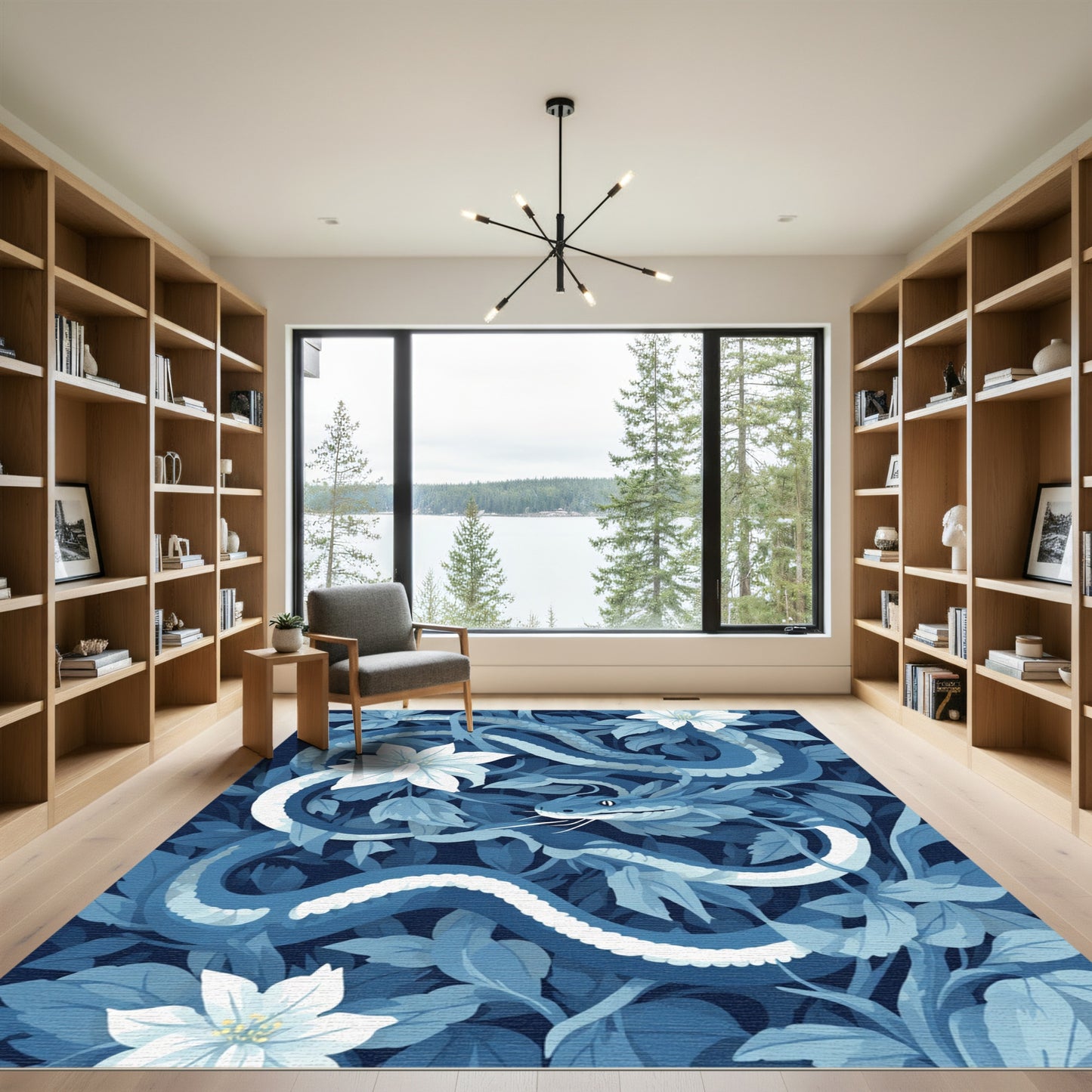 Deep Blue Serpent Garden Tapestry Rug