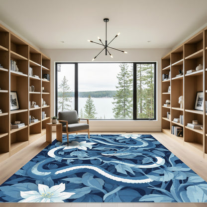 Deep Blue Serpent Garden Tapestry Rug