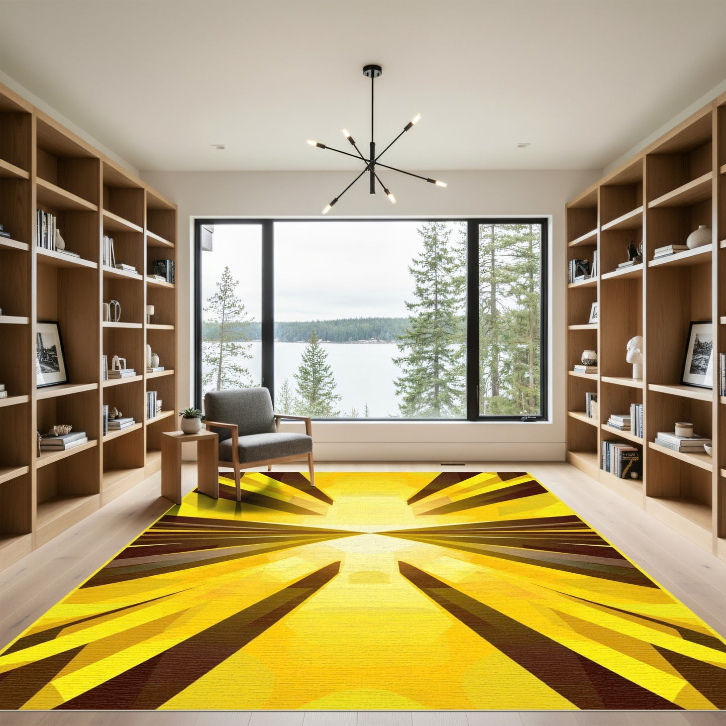 Golden Radiant Geometric Rays Rug