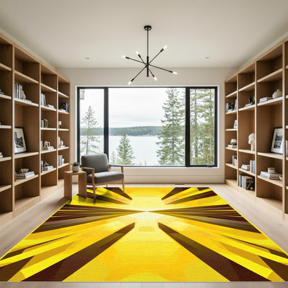 Golden Radiant Geometric Rays Rug