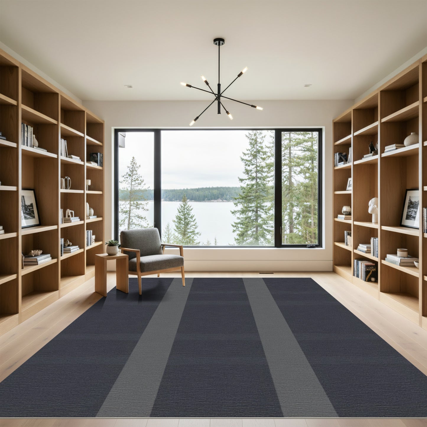 Deep Gray Vertical Stripe Rug