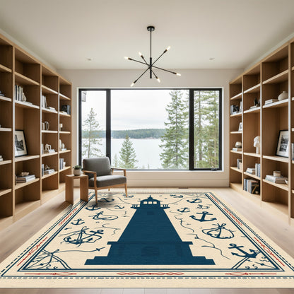 Deep Blue Lighthouse Anchor Medallion Rug