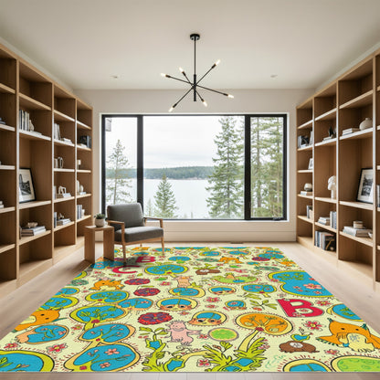Whimsical Creatures And Alphabet Yellow Rug