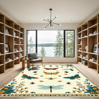 Crimson Teal Insects Floral Border Rug